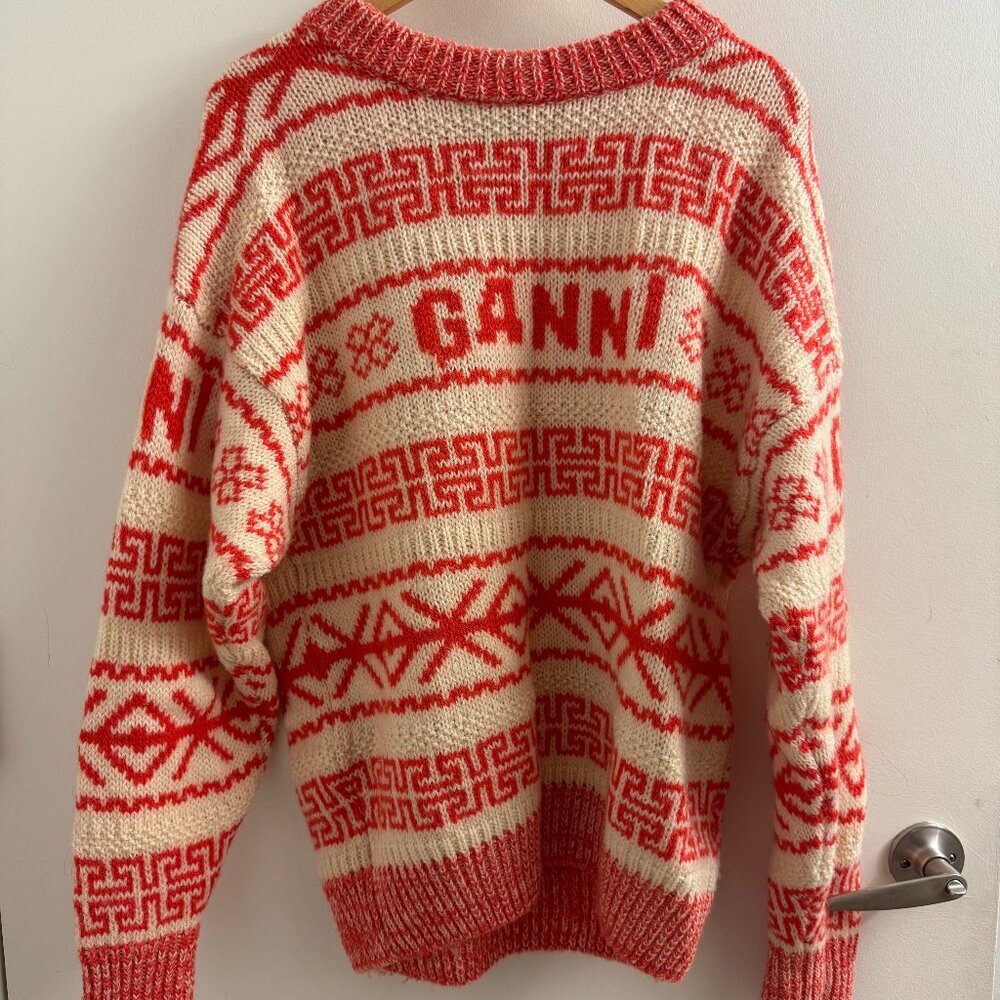 Ganni striped wool pullover in egret